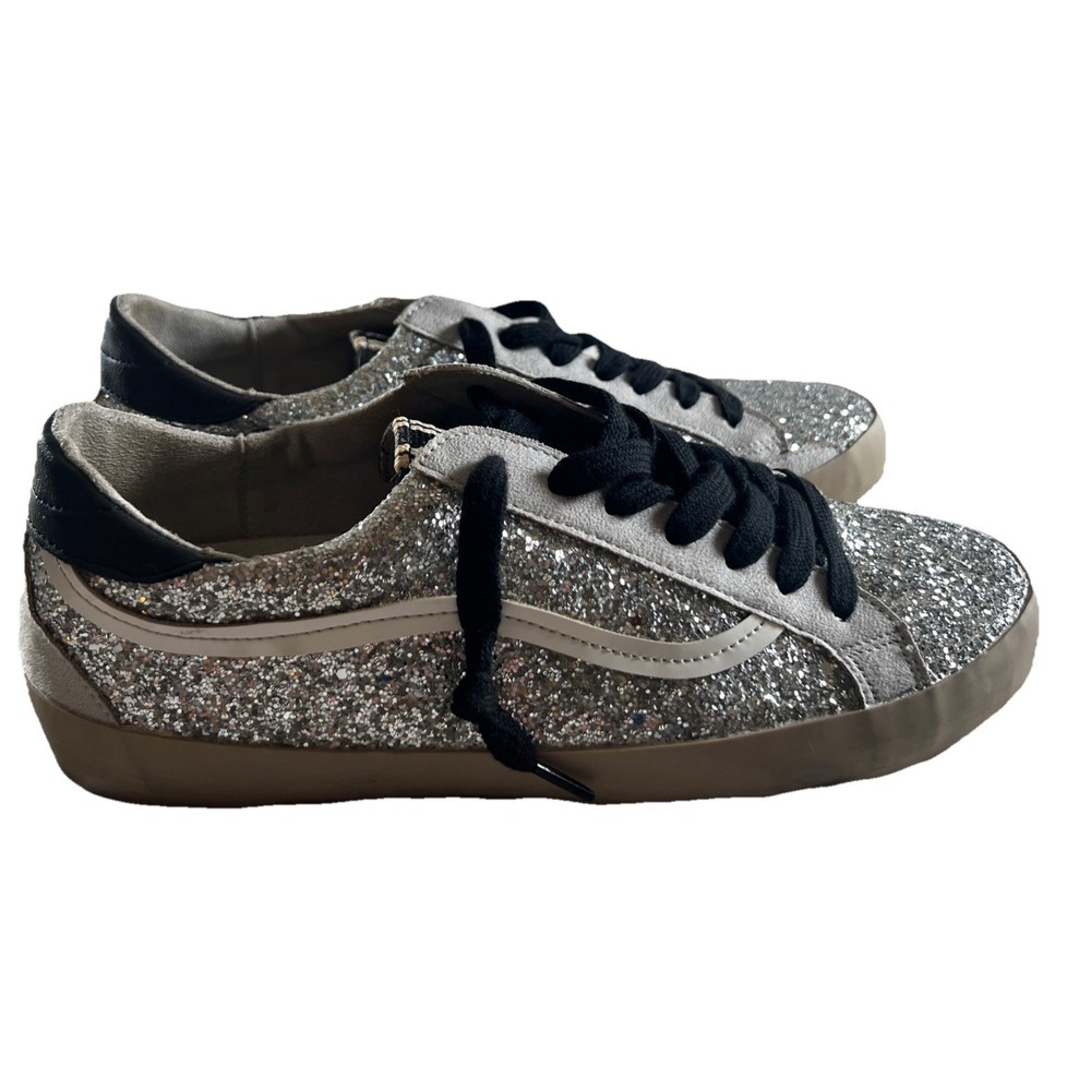 Shu Shop Women's Sneaker Black Gray Silver Glitter Low Top Lightly Used With Box